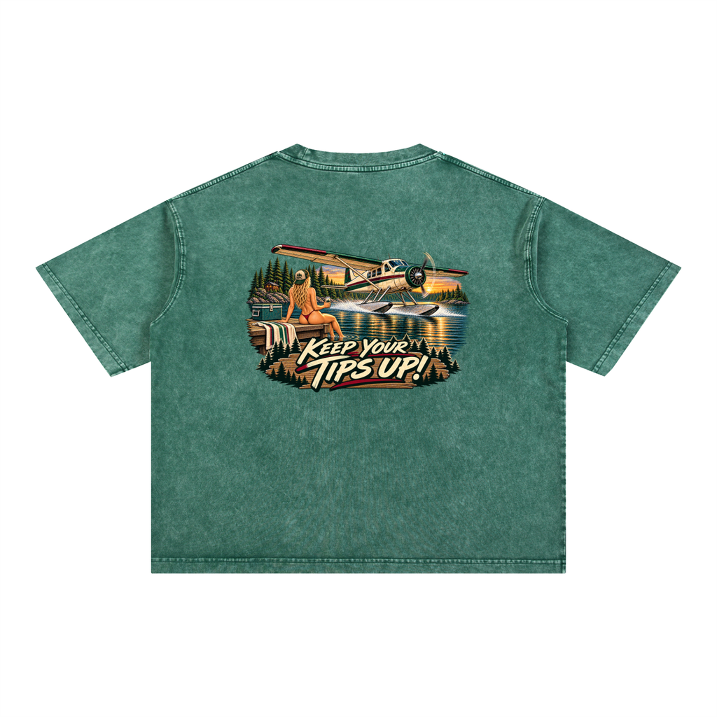 Tips Up - Mineral Wash Boxy Cotton T-Shirt