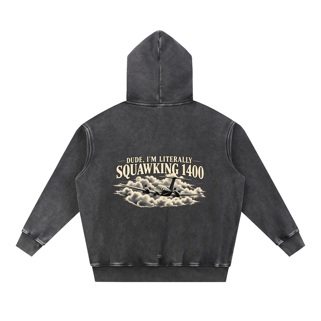 Sqwuak 1400 - Snow Wash Fleece Oversize Hoodie