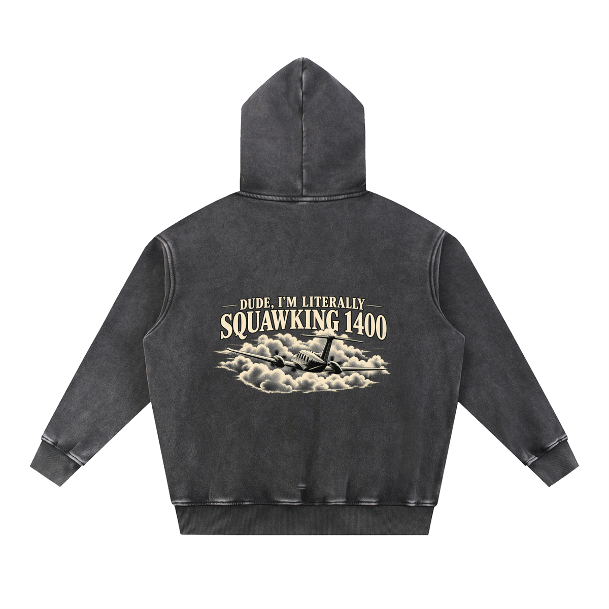 Sqwuak 1400 - Snow Wash Fleece Oversize Hoodie