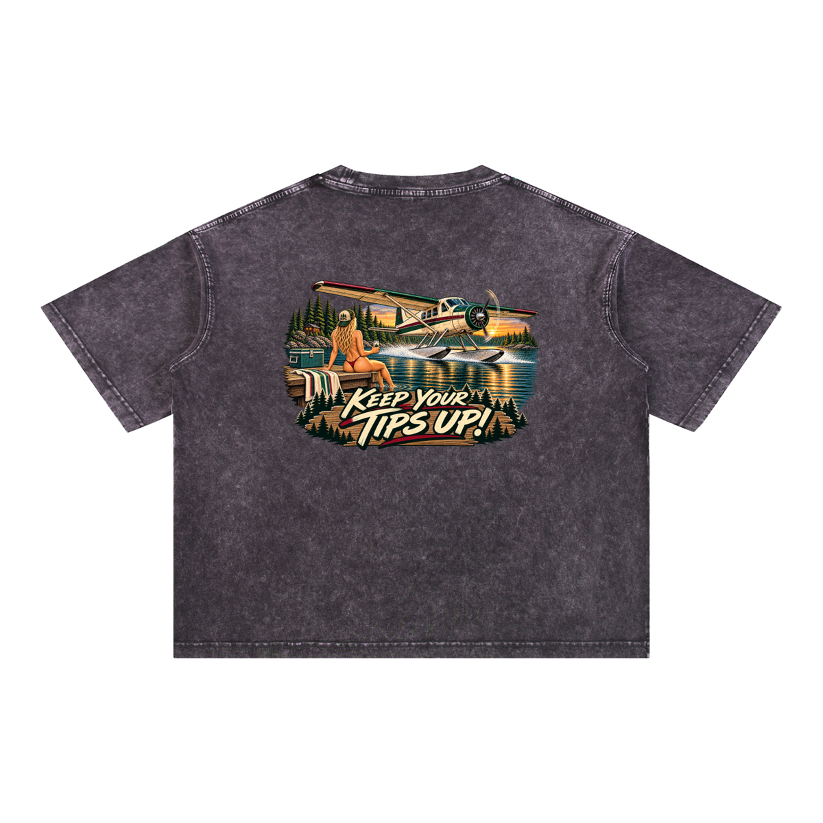 Tips Up - Mineral Wash Boxy Cotton T-Shirt