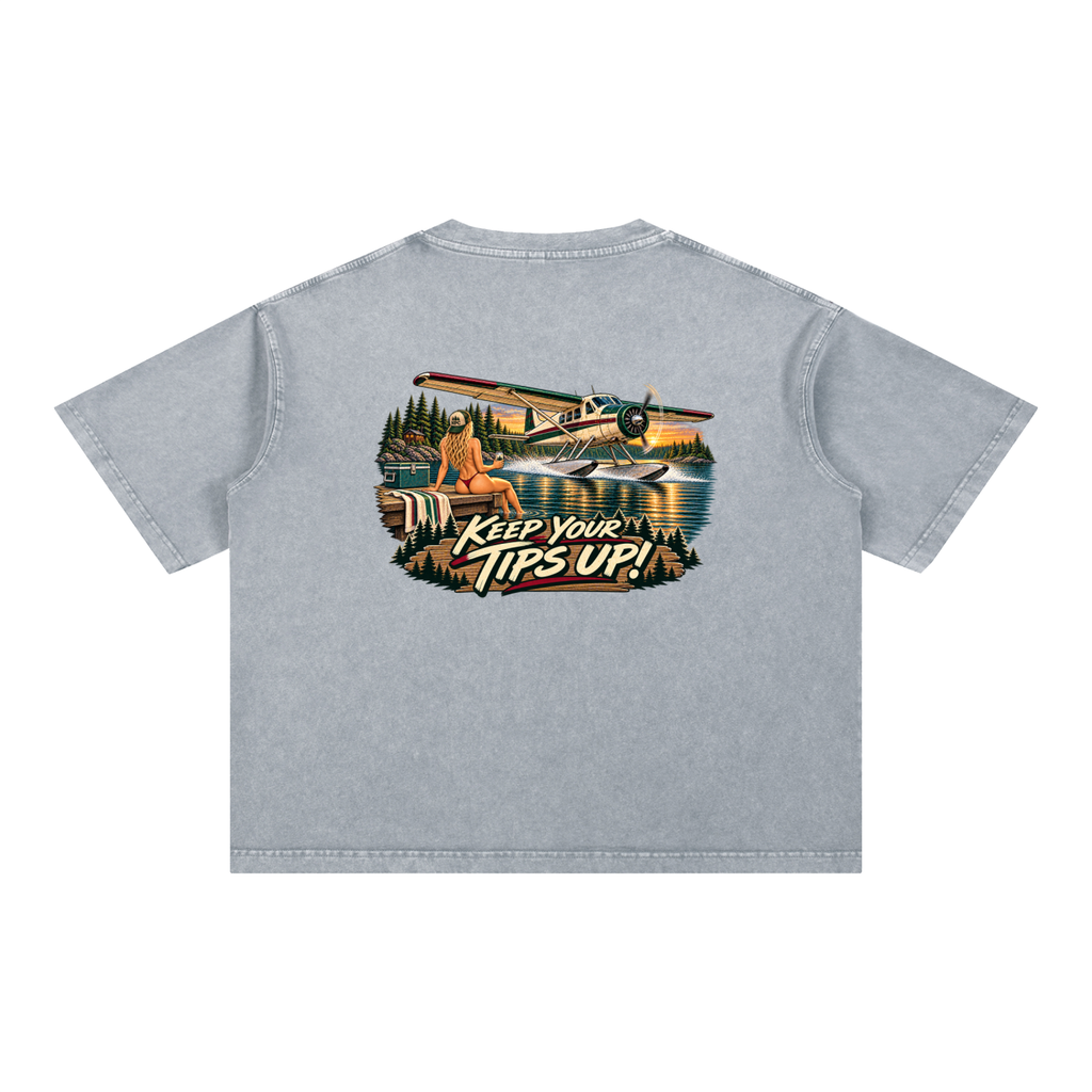 Tips Up - Mineral Wash Boxy Cotton T-Shirt