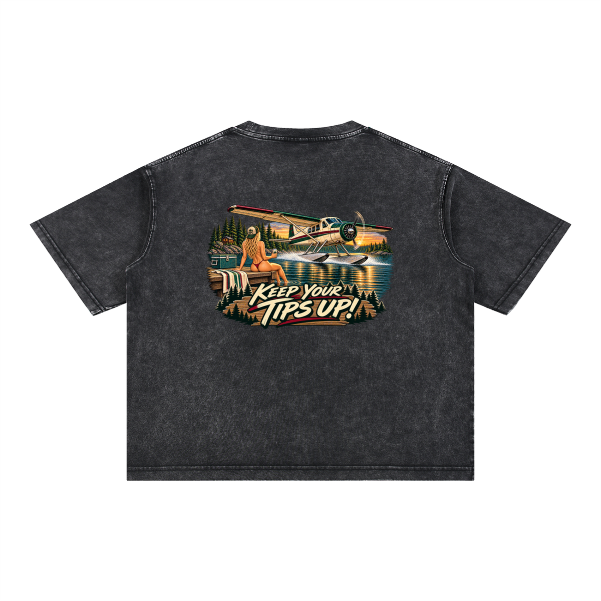 Tips Up - Mineral Wash Boxy Cotton T-Shirt