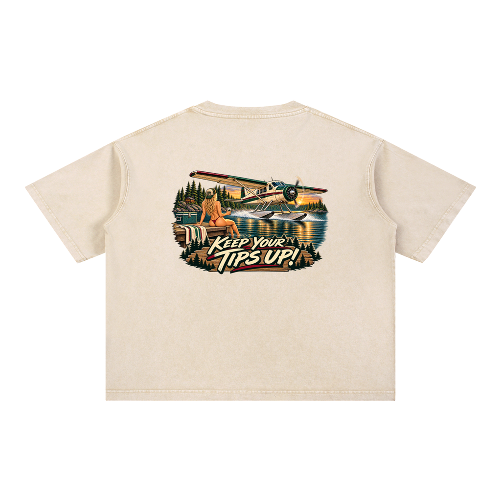 Tips Up - Mineral Wash Boxy Cotton T-Shirt